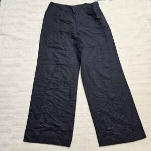 Limited America Wide Leg Pants Womens 12 Black High Rise Side Zip Linen Blend